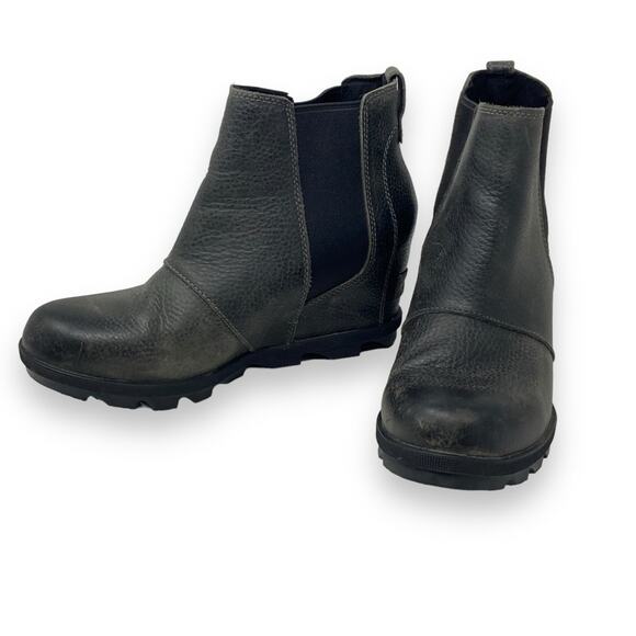 Sorel Joan Of Arc Leather Wedge Chelsea Ankle Boot In Quarry Women’s Size 9.5 - Picture 1 of 7